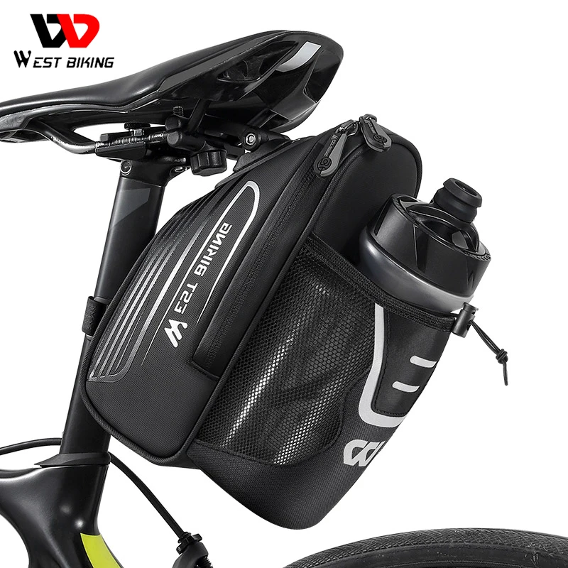 

WEST BIKING With Water Bottle Holder Bike Bag 1.6L Waterproof Bicycle Saddle Pack Cycle Under Seat Bag Fold Road MTB Accessories
