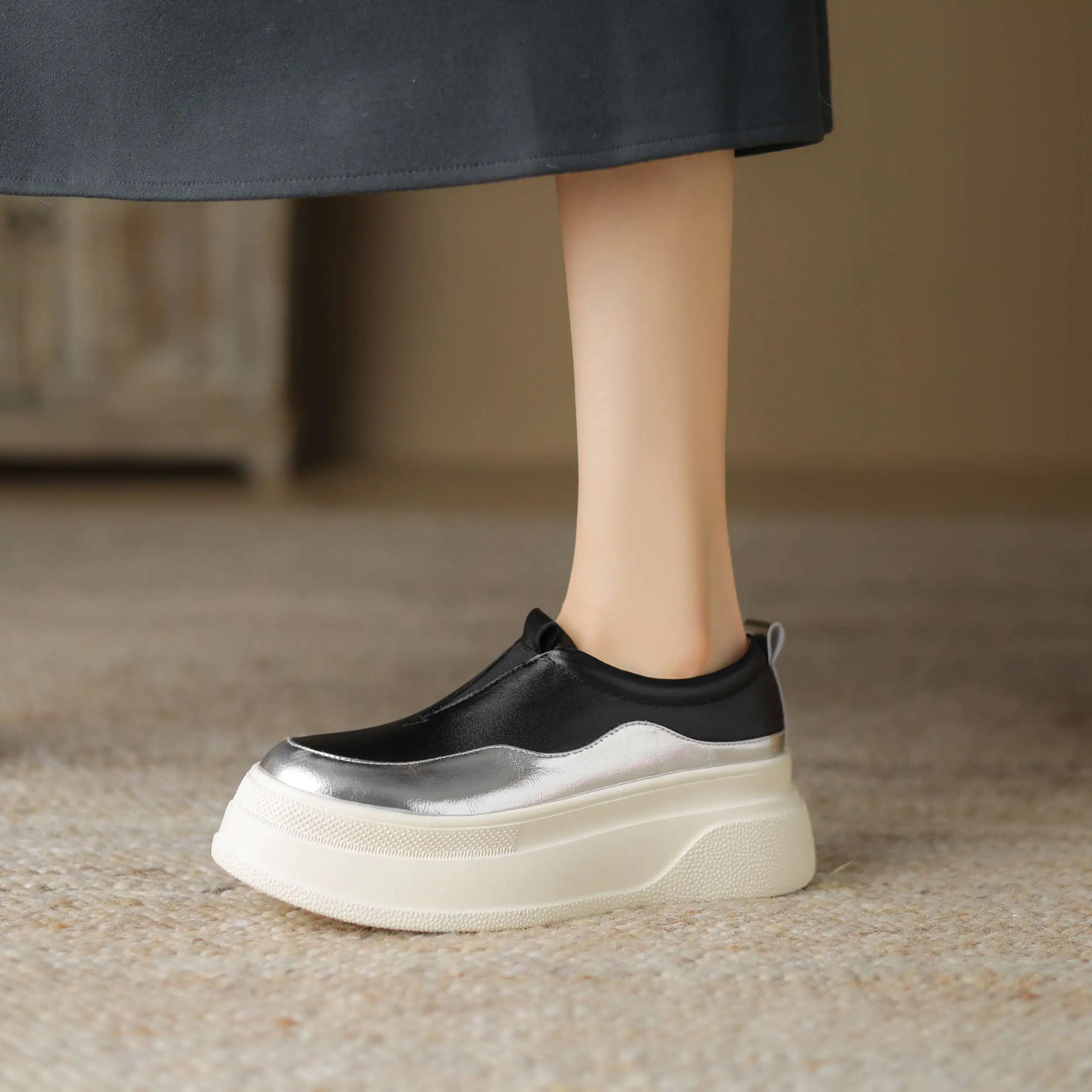 Туфли Lanxuryee женские на толстой подошве Вулканизированная кожа высокий каблук