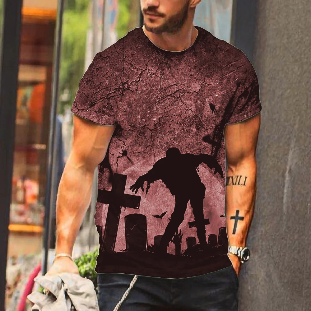 

2023 Autumn New Men's Digital Print Halloween Casual Crewneck Short Sleeve T-shirt Large Size Foreign Trade T-shirt Men's
