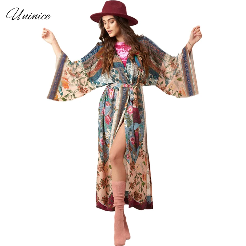 

2022 Boho Floral Printed Kimono Summer Beach Wrap Dress Women Beachwear Tunic Cardigan Sexy Front Open Dress Pareo sarong plage