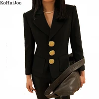 kohuijoo black blazer women 2022 vintage three dimensional flower female suit jacket high quality autumn formal slim woman coat