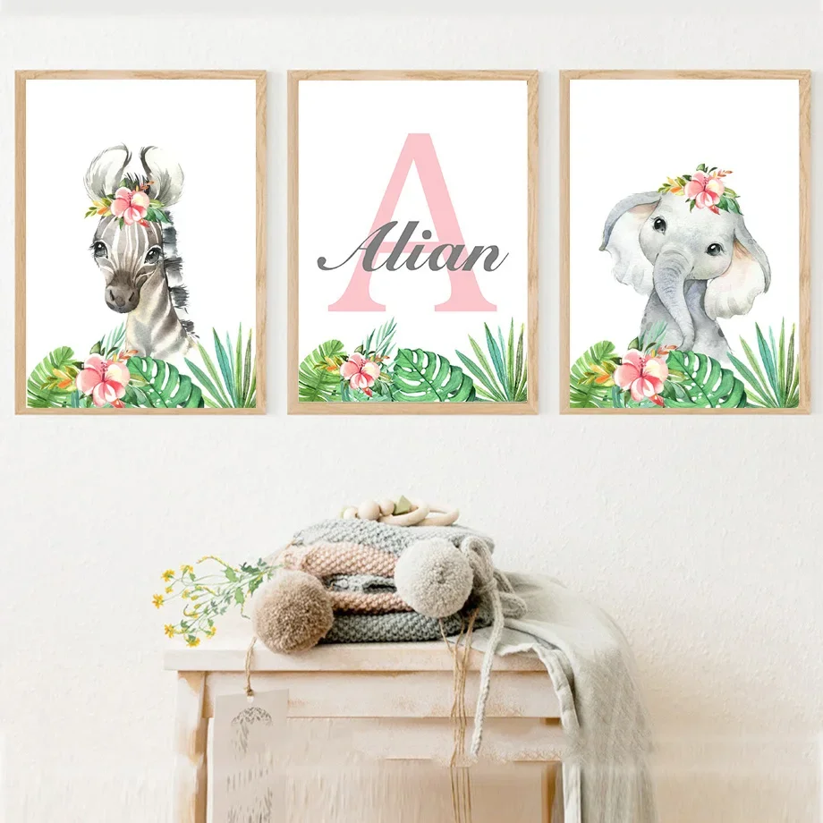 Настенная картина с изображением цветов слона жирафа льва зебры обезьяны