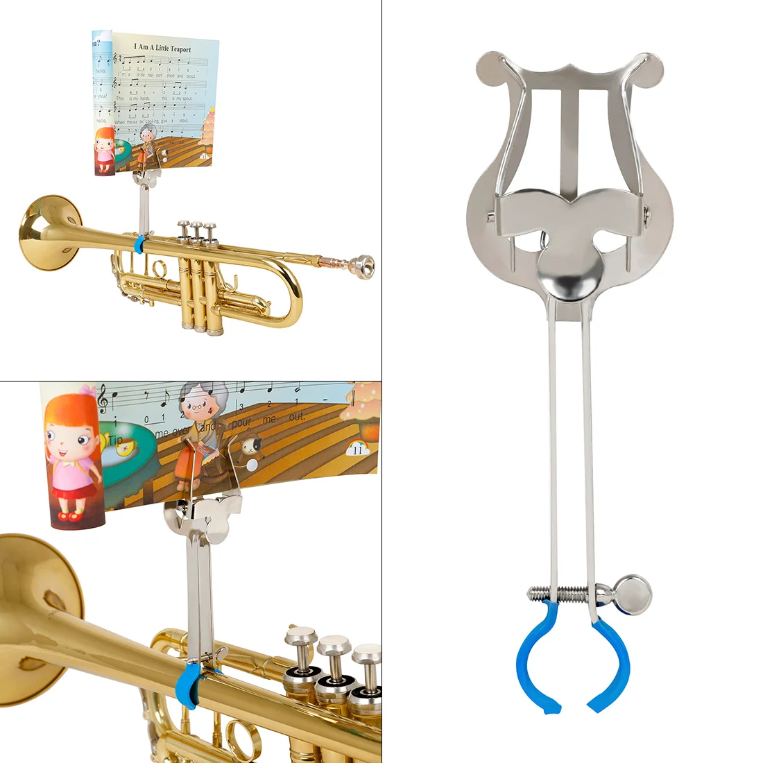 

1 set Trumpet Music Stand Stainless Steel Clip Sheet Clip-on Holder Nickel Plated