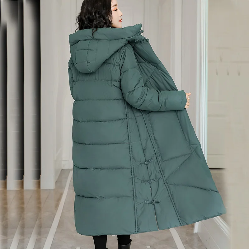 winter x-long Parka woman loose down cotton-padded jacket vintage fashion warm thick coat snow coats 2023 down coats black red