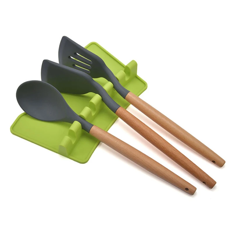 Silicone Kitchen Spoon Holders Fork Spatula Rack Shelf Organizer Rest Chopsticks Holder Non-slip Spoons Pad Kitchen Utensil