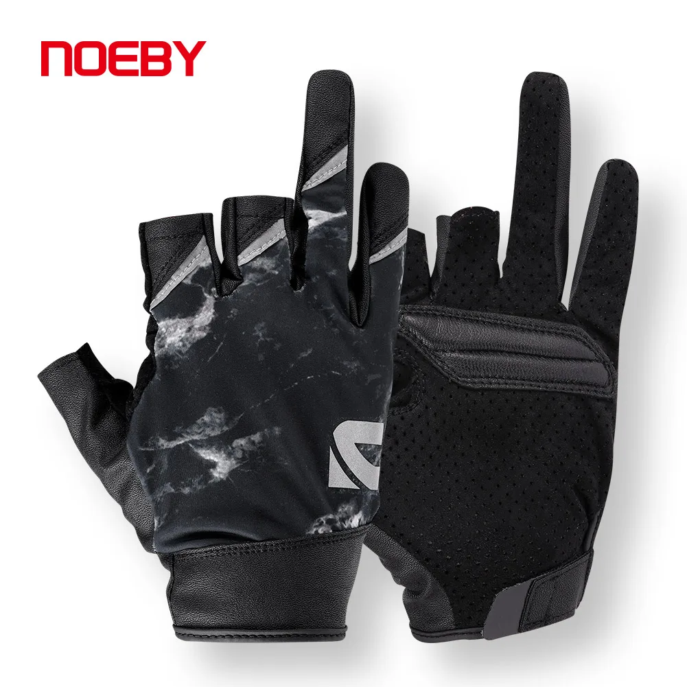 Noeby Fishing Gloves 3 Half-Finger Anti-Slip Glove UPF50+ Breathable Antiskid for Hiking Biking Kayaking Tackle