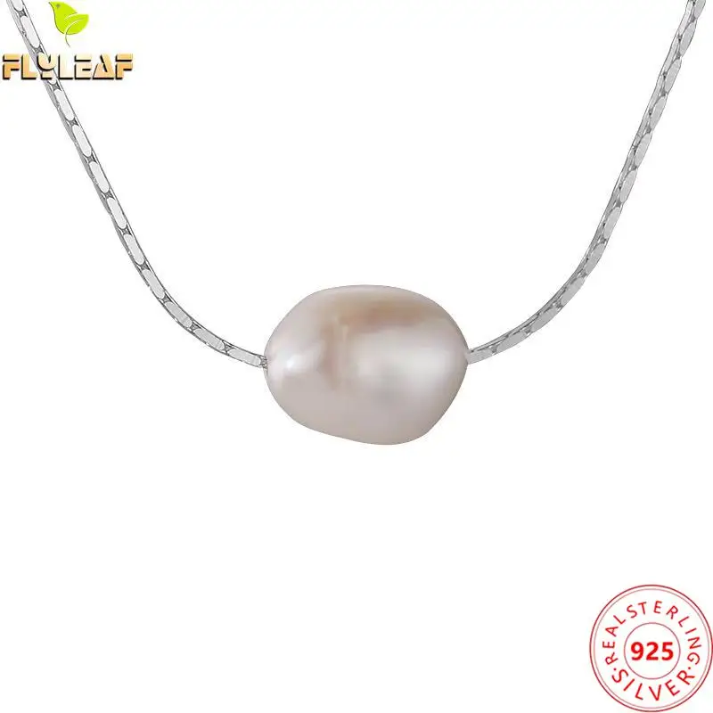 

925 Sterling Silver Jewelry Irregular Freshwater Pearls Chokers Necklace Women Simple Style Snake Bone Chain Popular Accessories