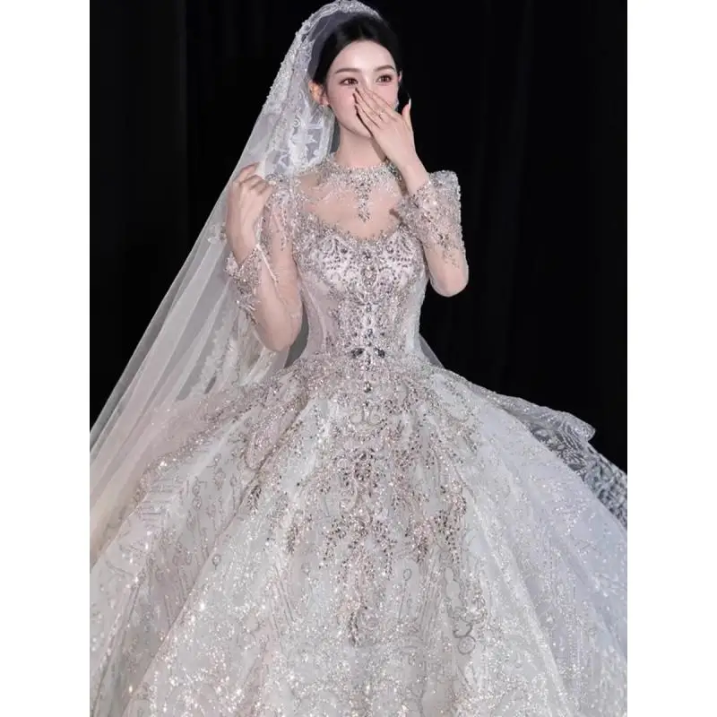 Мария Новиа свадебное платье с длинными рукавами 2024 невесты бальное бисером
