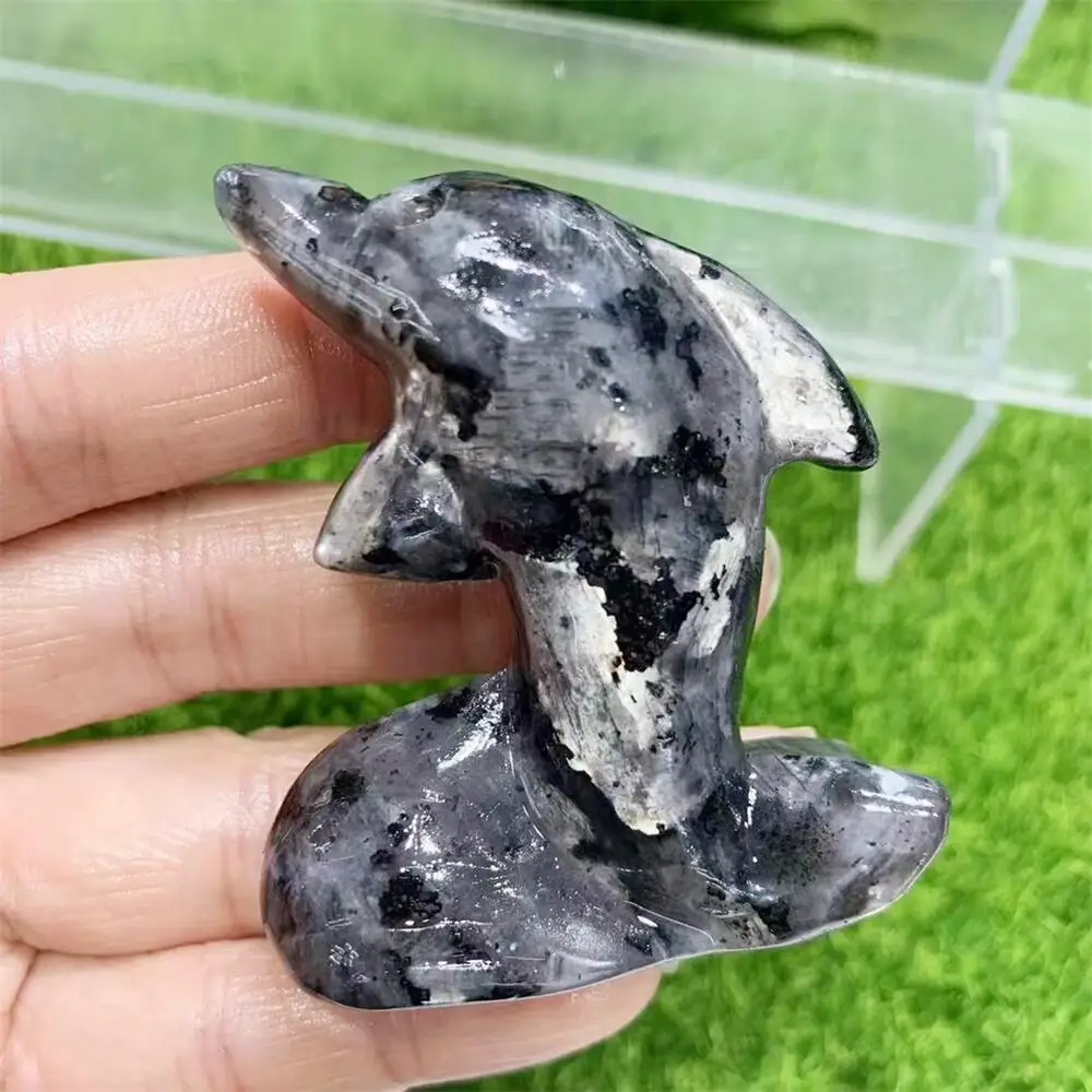 Натуральный Дельфин Larvikite резьба по дереву искусственное животное статуэтка