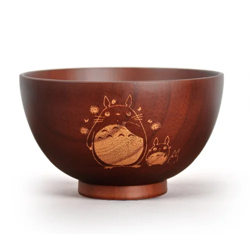 Japanese creative wooden bowl cartoon Totoro bowl soup salad
