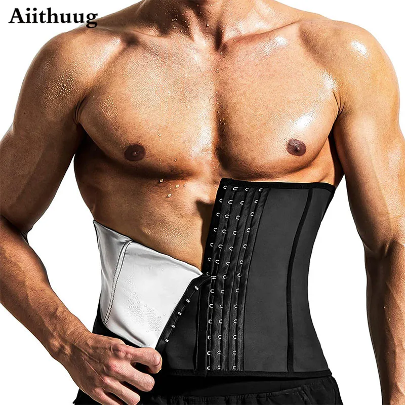 Aiithuug Extra Thick Polymer Waist Trainer Body Shaper Men Sauna Sweating Belt Fitness Fat Burn Corset Slimming Sauna Suit