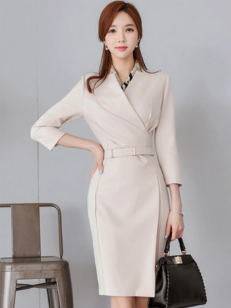 

Новинка, элегантное деловое профессиональное женское мини-платье, шикарное женское платье со складками и поясом, деловое платье в офисном стиле, весеннее платье
