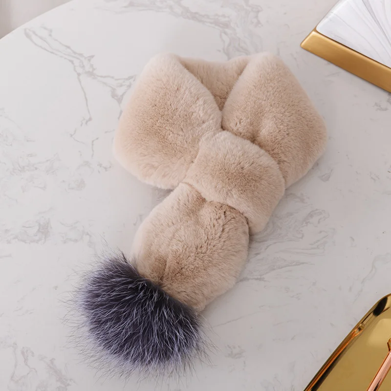 

Pudi Women Natural Rabbit Fur Scarf Winter Girl Female Brand New Scarves Ring SF282