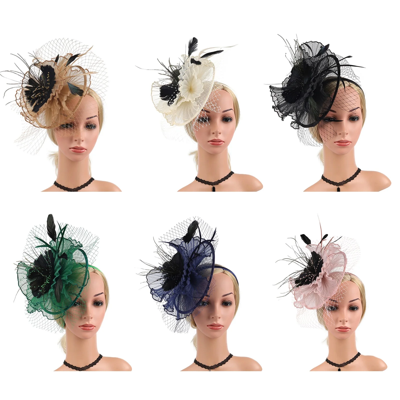 

Vintage Women's Fascinators Hat Elegant Feather Veil Mesh Tea Party Headband Wedding Cocktail Party Prom Head Flower Headpiece