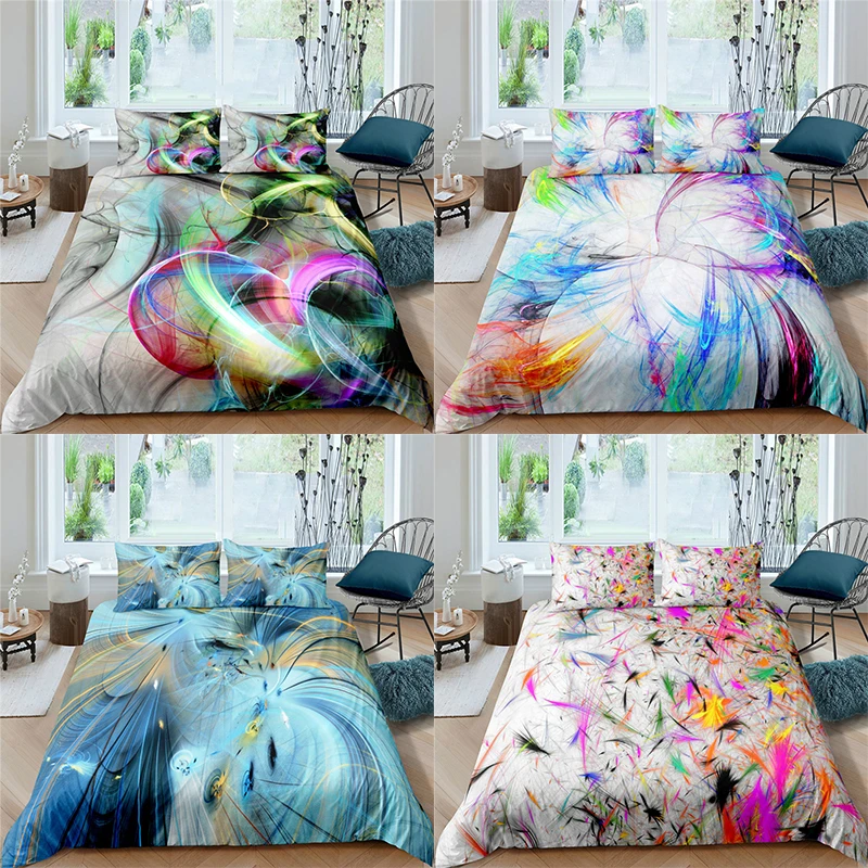 

Home Textile Luxury 3D Colorful Line Art Print 2/3Pcs Kid Duvet Cover Pillowcase Bedding Set Single Queen and King EU/US/AU Size
