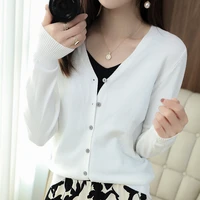 ladies knitted solid color small cardigan spring autumn summer new v neck fashion button thin versatile exquisite small coat