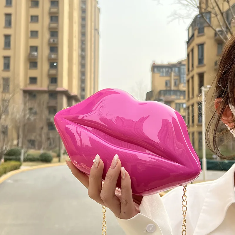 

Eccentric Personality Big Lip Bag Summer 2022 Fashion Candy Color Ins Western Style Patent Leather Glossy Chain Messenger Bag