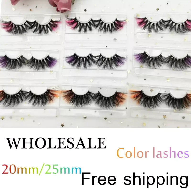 

Newest Colorful 100% Mink Lashes Mix Color Pink Blue Red White False Eyelashes Fluffy Soft Cilias Vendor ombre pink