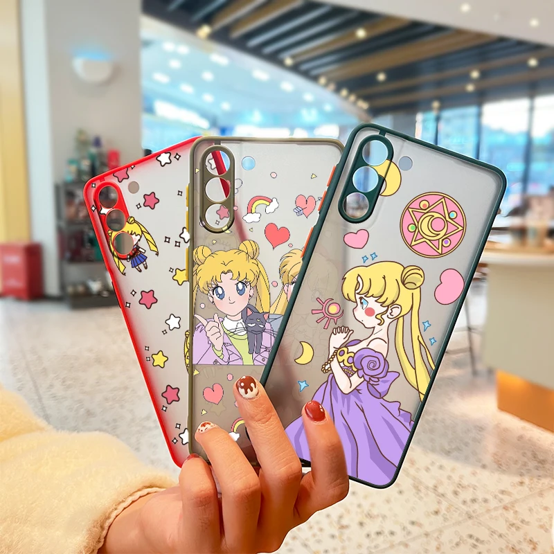 

Anime Sailor Moon Cute For Samsung Galaxy S22 S21 Ultra S20 FE Lite S10 S9 S8 Plus 5G Frosted Translucent Phone Case Cover Capa