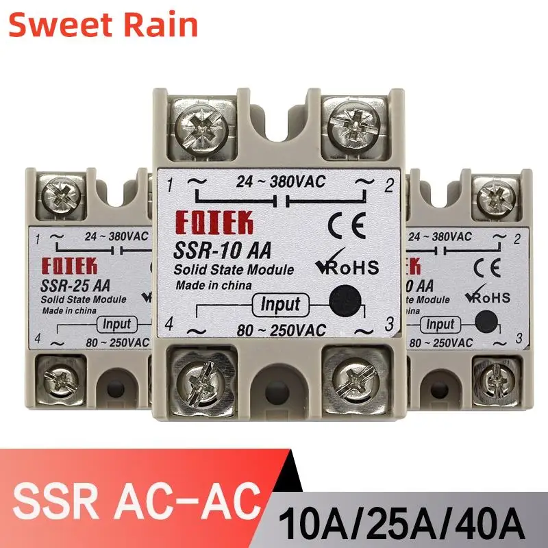 

SSR-10AA SSR-25AA SSR-40AA 10A 25A 40A Solid State Relay Module 80-250V Input AC 24-380V AC Output High Quality