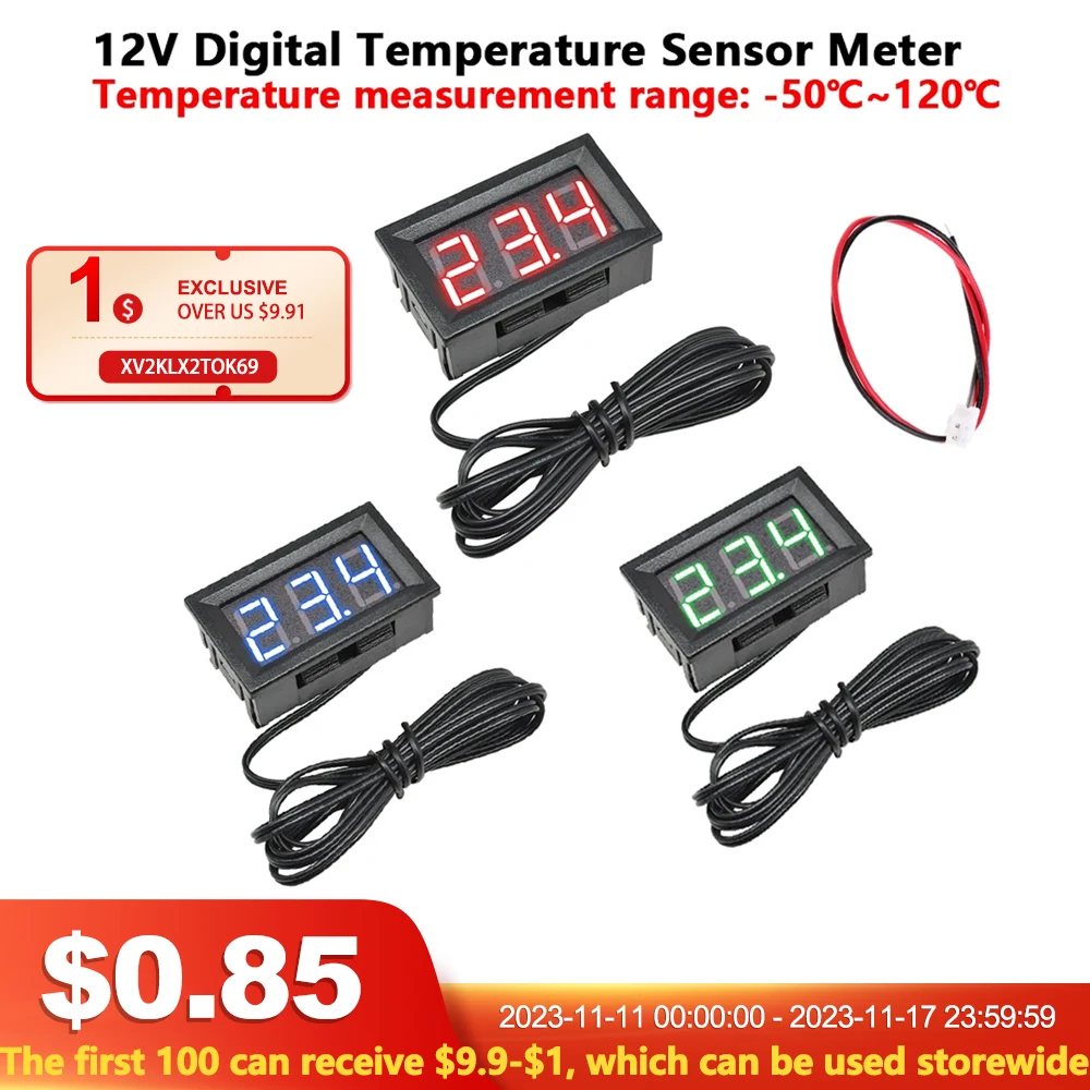 

DC12V 0.56" Mini Digital LED Thermometer for Car Temperature Monitor Panel Meter Measuring Range -50-120℃ with Temperature Probe