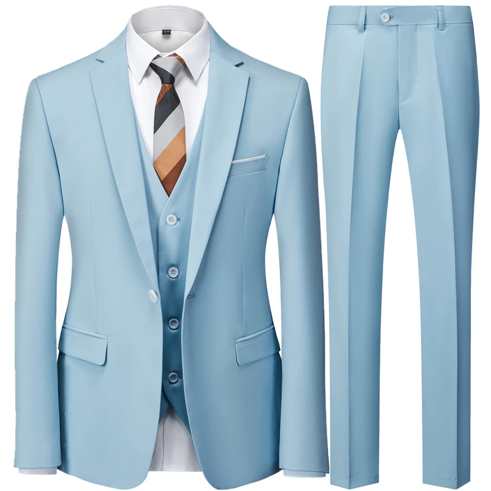 

Мужской повседневный деловой костюм, комплект из трех предметов, блейзер с двумя пуговицами и брюки, жилет, жилет, 19 цветов/2022