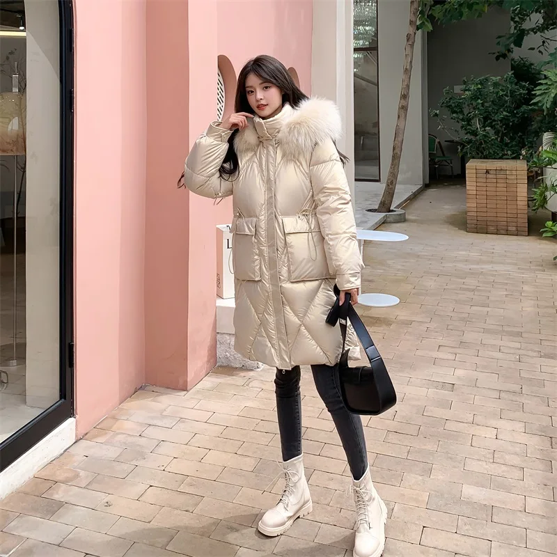 Diamond Lattice Puffer Parkas for Women Korean Fashion Trends Winter Clothing Female Windbreaker Coats Teenage Fur Collar Jacket