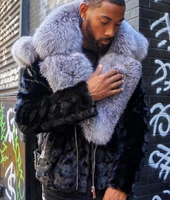 2021 winter new mens black fur coat with large fur collar