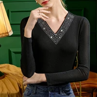 sexy slim fit style v neck sweater new fashion hot diamond top multi functional high quality and cheap cotton t long sleeved