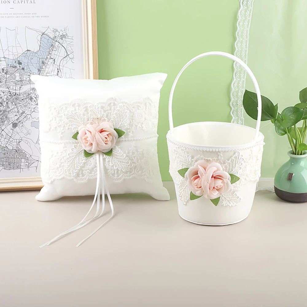 

Wedding Ring Pillow And Flower Girl Basket ELEGANT DESIGN HIGH QUALITY Cloth