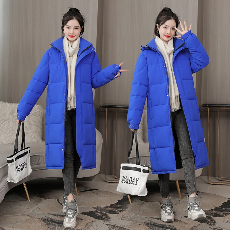 New Khaki Long Puffer Jacket Women Fall Winter 2023 Coats with A Hood Oversized Thicken Warm Parkas Elegant Ladies Outwear