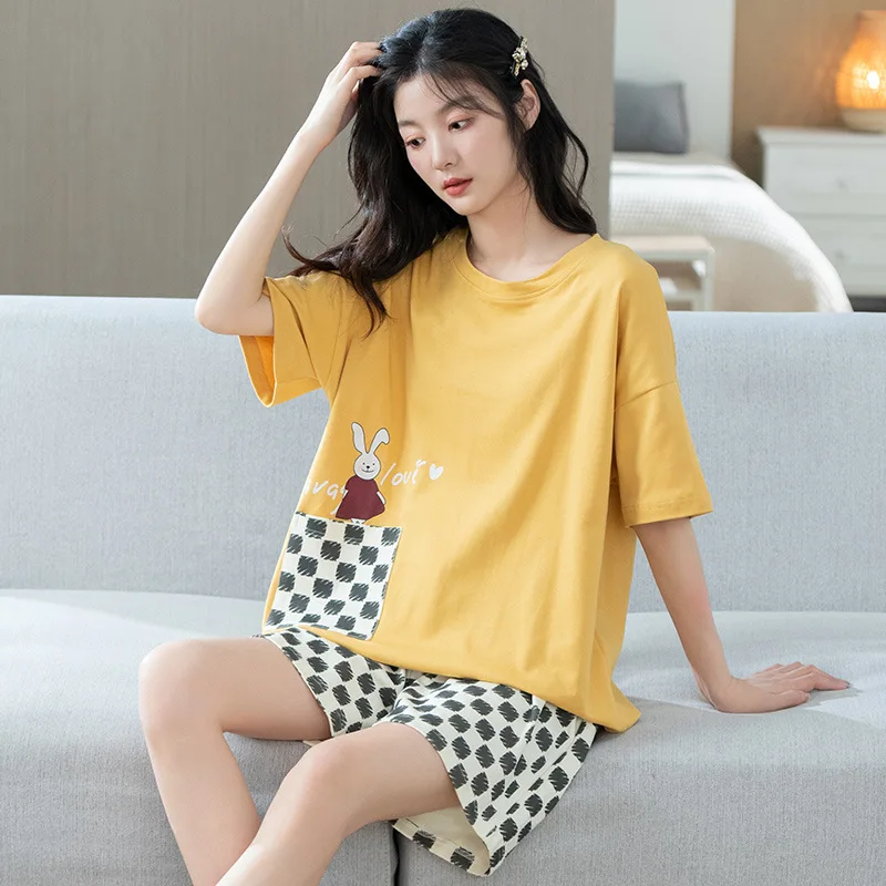 1 Summer pajamas, all-cotton women's short-sleeved shorts, all-cotton suits, women's summer girls' large home clothes