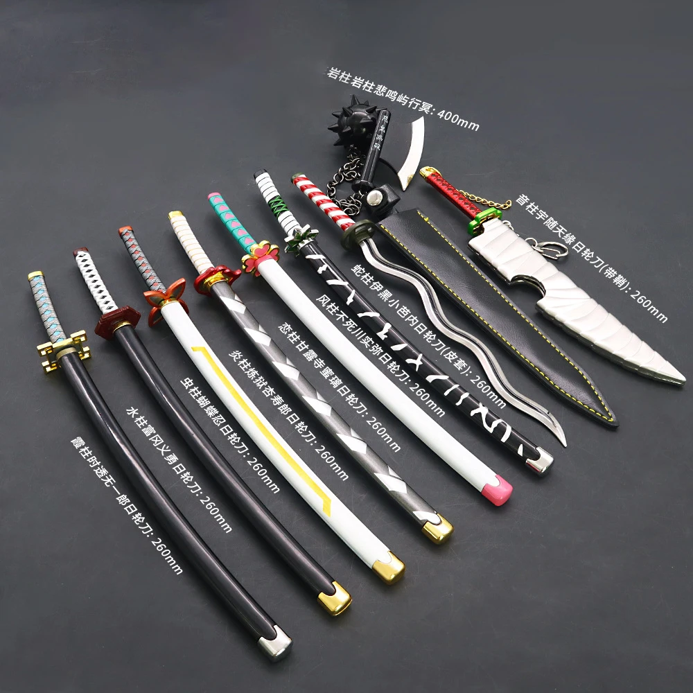 

Demon Slayer 9pcs Sword Agatsuma Zenitsu Nichirin Not Sharpened Sword Samurai Royal Japanese Katana Anime Weapons Keychain Toys