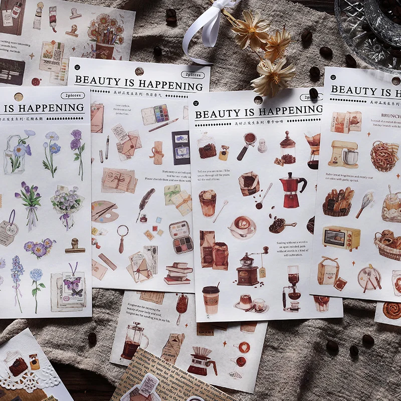 

2 листа кофейных цветов, теплые домашние наклейки, декоративные наклейки для скрапбукинга, детский альбом для творчества