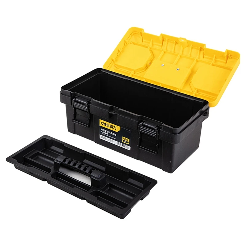 Deli 2-Layer Plastic Storage Tool Box Household Hand Tool Case Multi-functional Tools Box with Carry Handle Tool Organizer Box