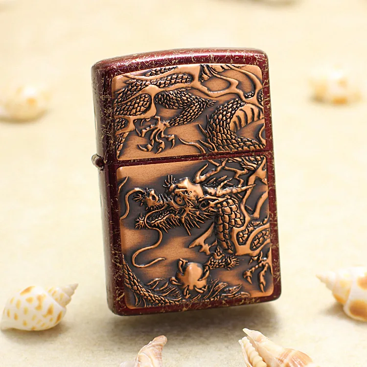 

Оригинальная зажигалка Zippo с красным ароматом дракона, медная ветрозащитная сигаретная керосиновая зажигалка, подарок с кодом против подде...