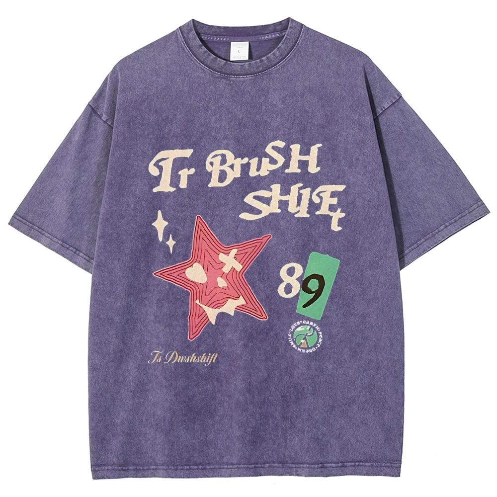 IF BRUSH SHIT Винтажная потертая футболка унисекс с красной звездой и зелеными