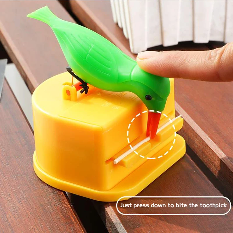 

YOMDID Creative Toothpick Holder Cartoon Small Bird Toothpick Container Press Toothpick Dispenser Storage Box Automatic Kitchen