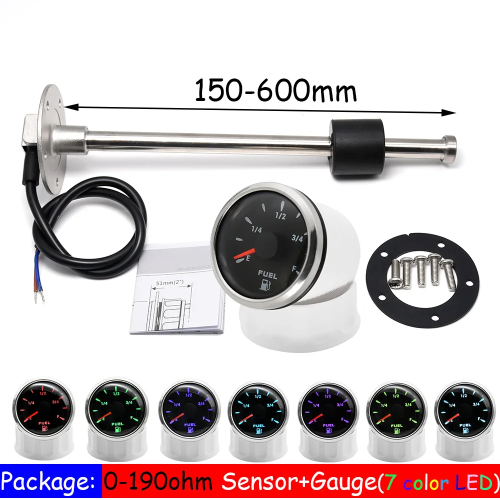 

Car Boat Fuel Level Sensor for 0~190 ohm Fuel Level Gauge with 7 Color LED 150-600mm Fuel Sending Unit Oil Tank Level Indicator