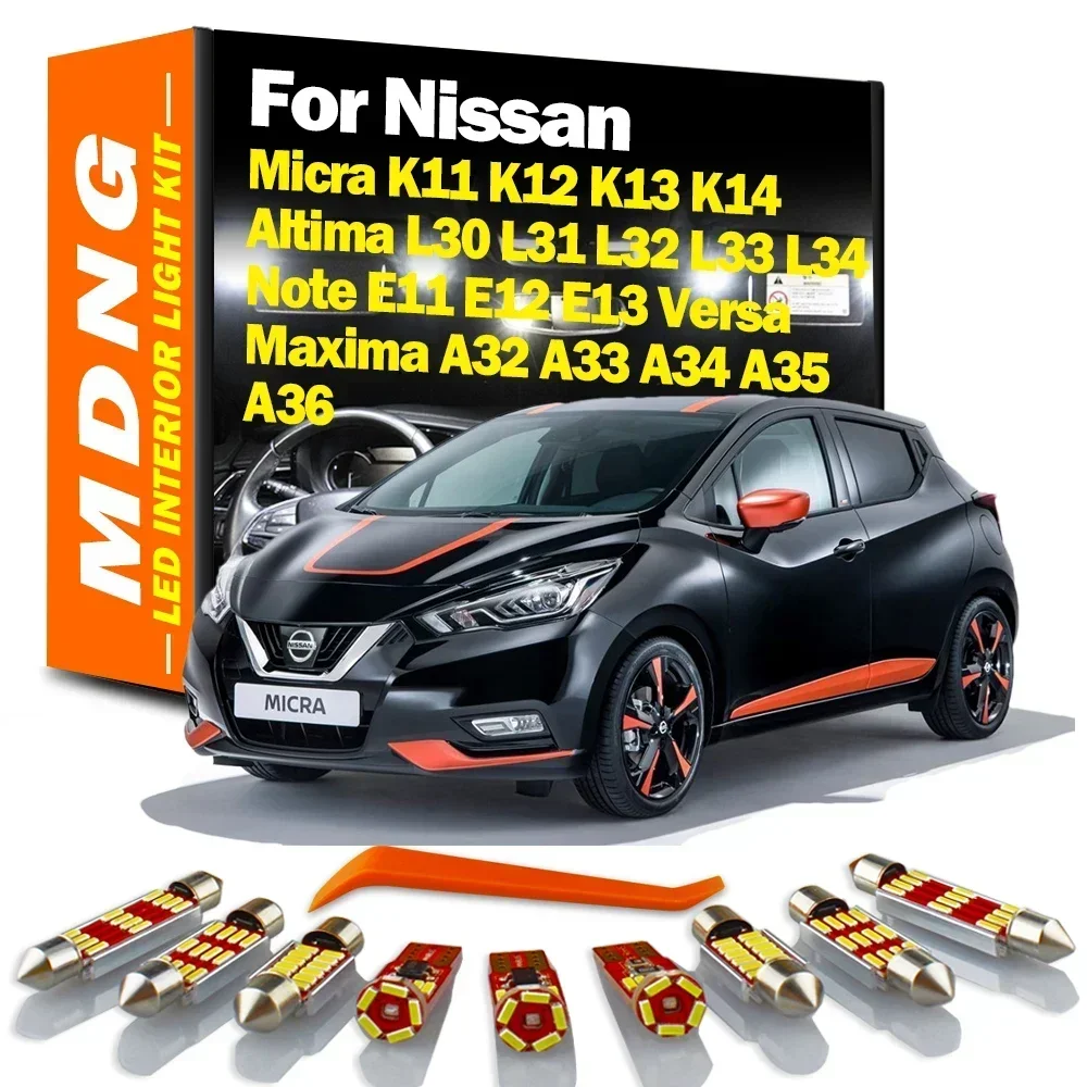Светодиодное внутреннее освещение MDNG для Nissan Micra Altima Note Versa Maxima: Plug and Play Белый