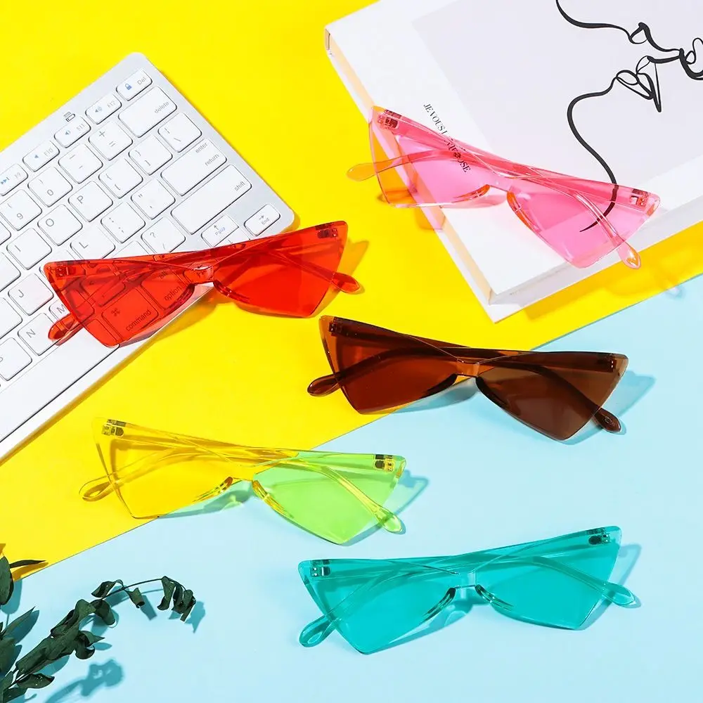 Ретро-очки без оправы яркие цветные прозрачные солнцезащитные очки для взрослых