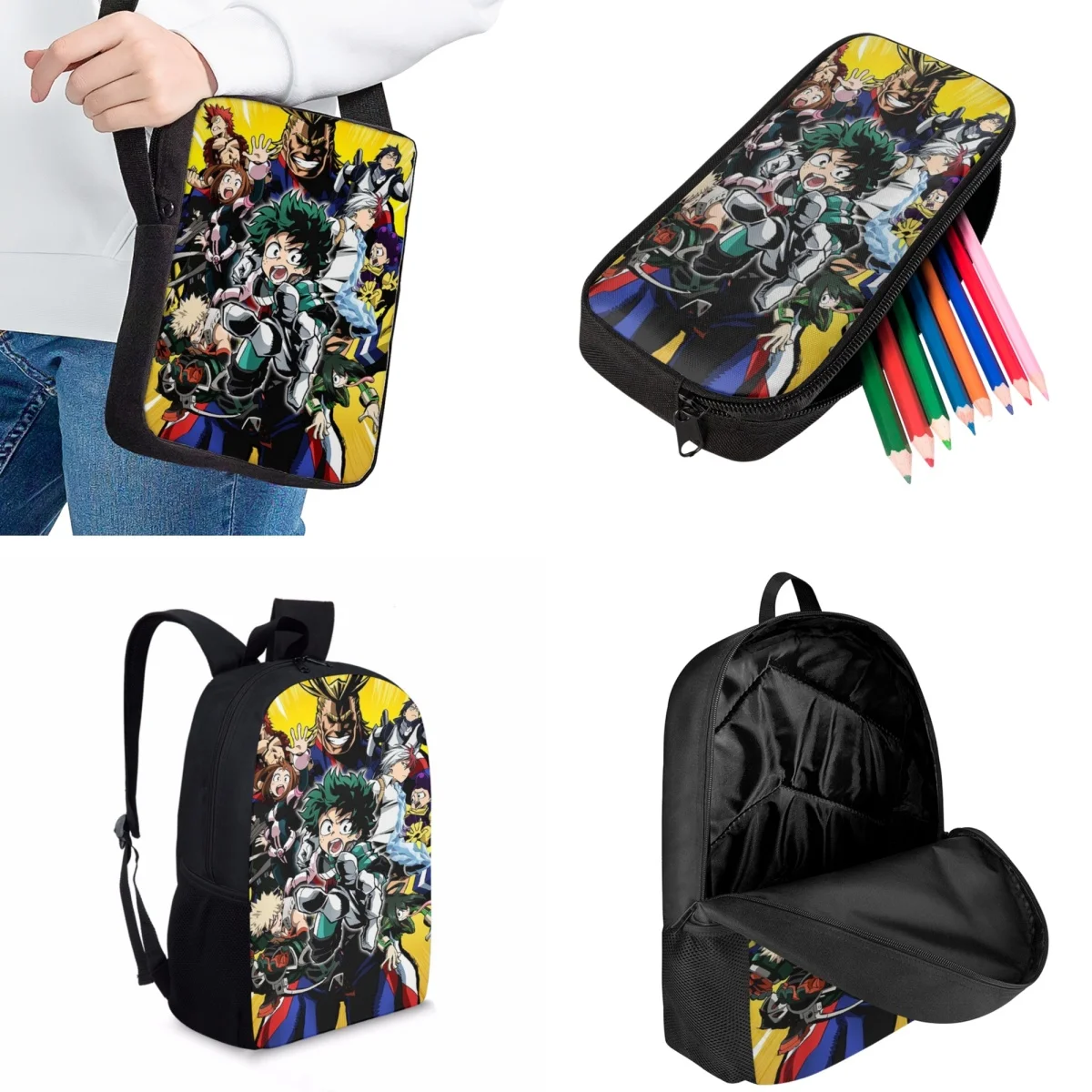 Jackherelook My Hero Academia Japanese Anime Trendy Teenager's School Bags Set Leisure Travel Backpack Boys Practical Book Bags
