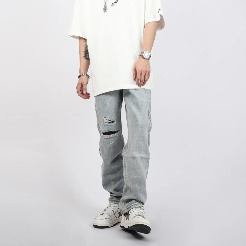 Men's Jeans High Street Trousers Zipper Design Ripped Jeans Men's Casual Loose Trousers Y2K Pants Ins Hot Sale Boyfriend Jeans