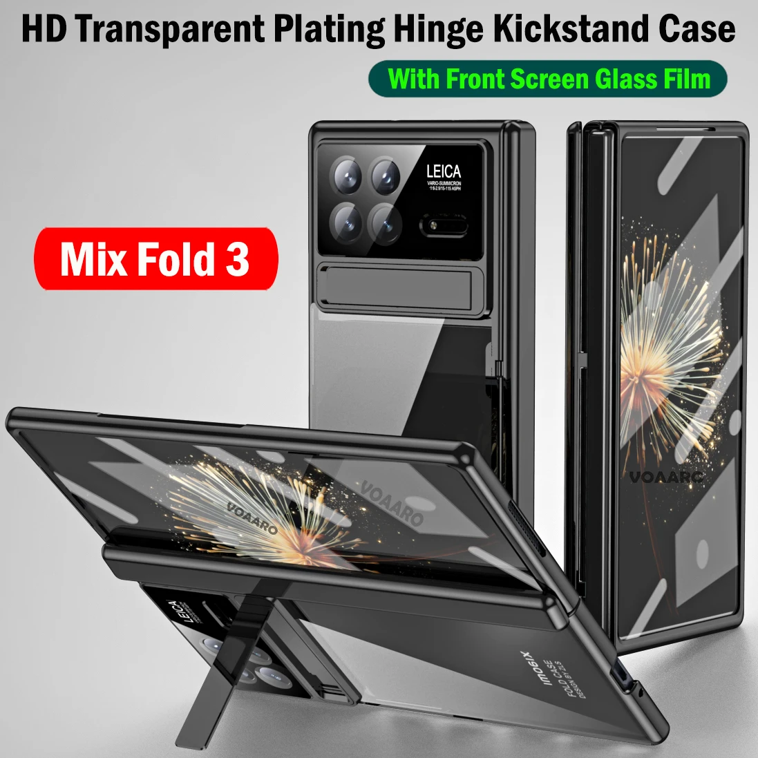 

Чехол Funda для Xiaomi Mix Fold 3, прозрачный чехол HD с покрытием и подставкой для Xiaomi Mix Fold 3, чехол с петлями и стеклянной пленкой на передний экран