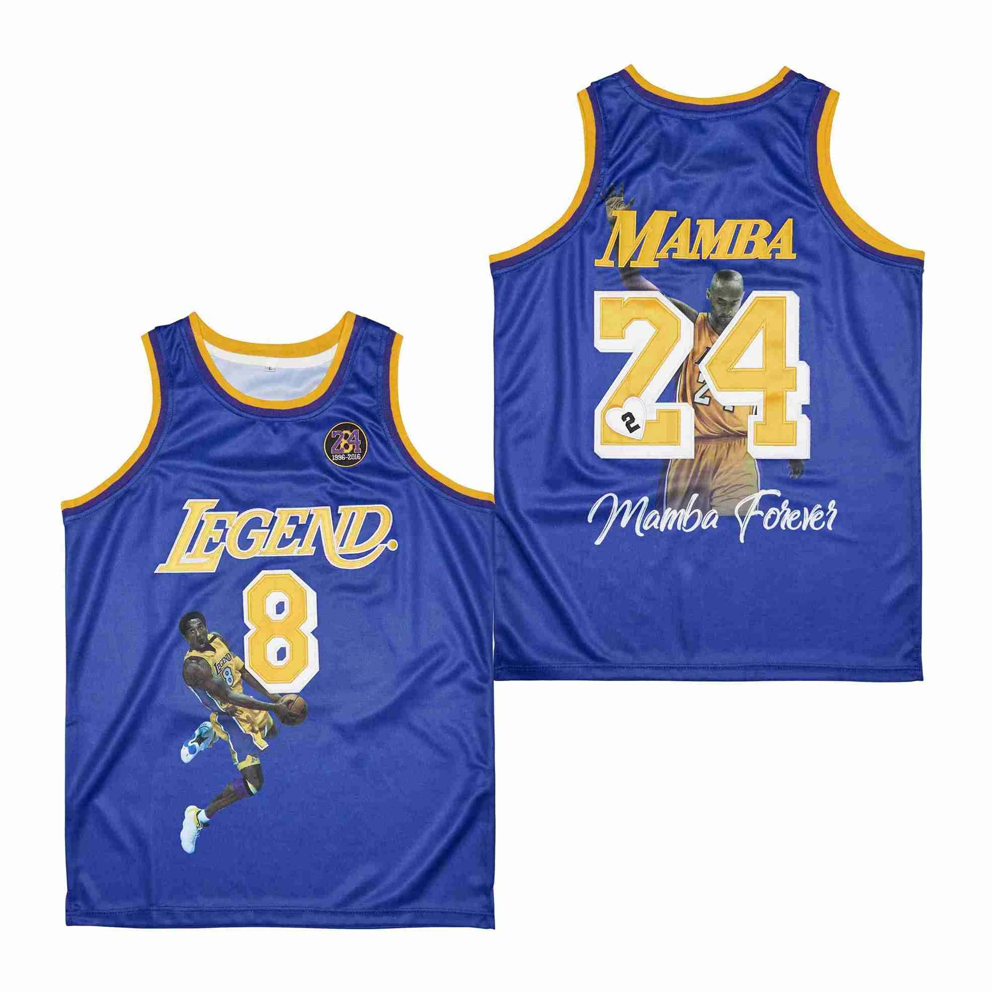 

BG basketball jersey legend 8-24 Mamba jerseys Embroidery sewing Outdoor sportswear Hip-hop culture Purple portrait 2022 summer