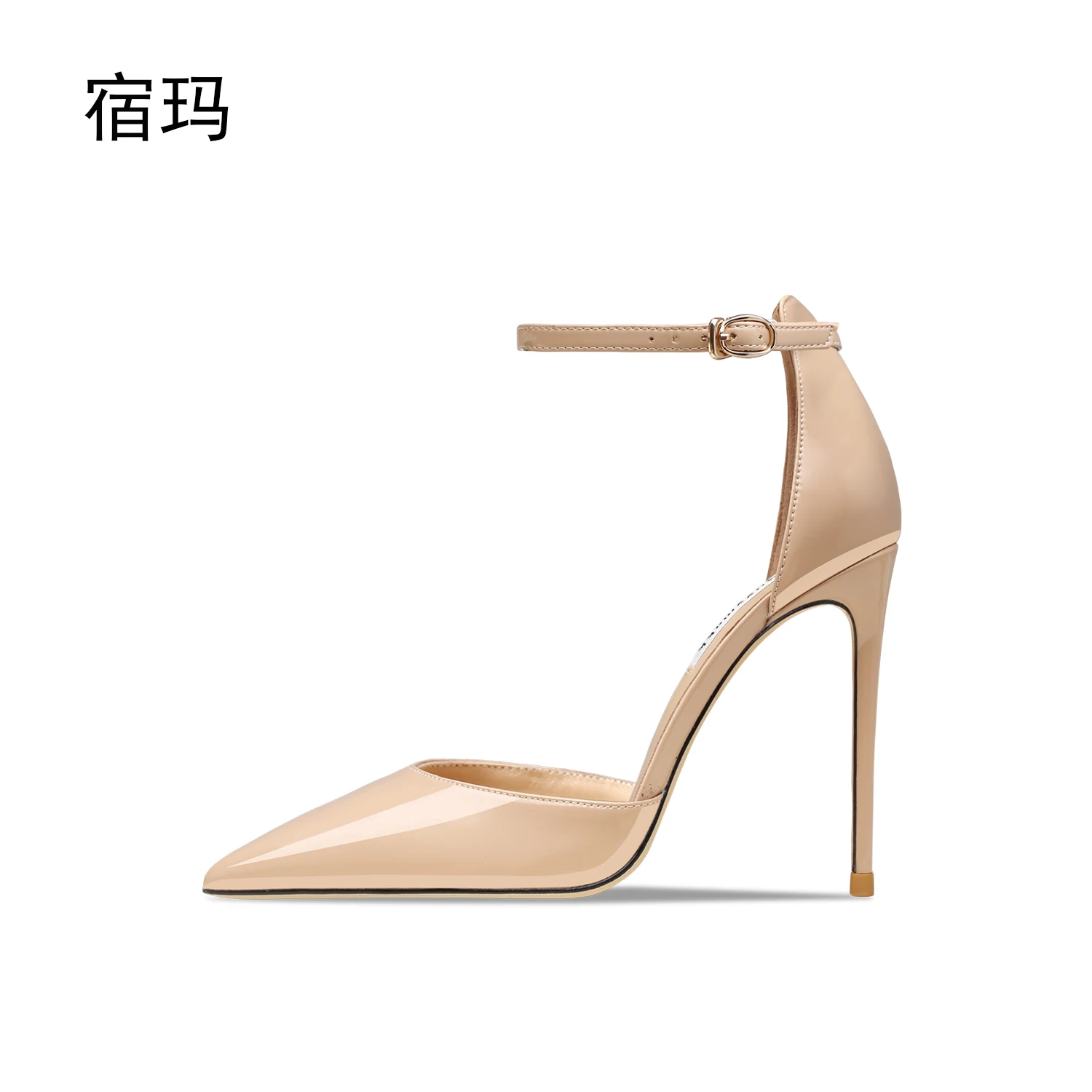 2023 Ankle Strap Women Sandals Star Style Patent Leather Pointed Toe Pumps Summer Gladiator Lady Shoes Fashion High Heels Black