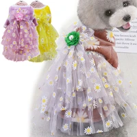 pet clothes dog dress froral puppy skirt princess velvet gauze dress for dog garment winter costume yorkie corgi teddy clothing