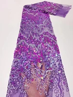 purple african lace french 3d sequin fabric 2022 embroidery tulle lace fabrics with sequins for nigeria wedding dress sewing
