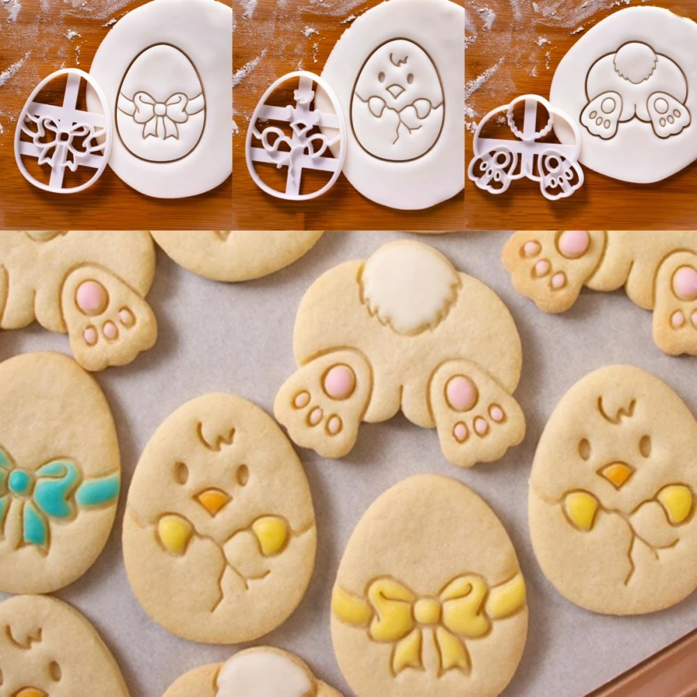 

Cartoon Easter Egg Cookie Embosser Mold Cute Bunny Chick Shaped Fondant Icing Biscuit Cutting Die Set Baking Cake Decoating Tool