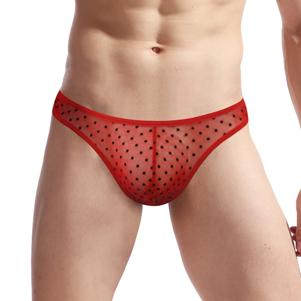 

Sexy Men Underwear T-back Pants Mesh Shorts Pants Sheer See Through Seamless Thong Dot Flocking Breathable Men's Brazilian Thong